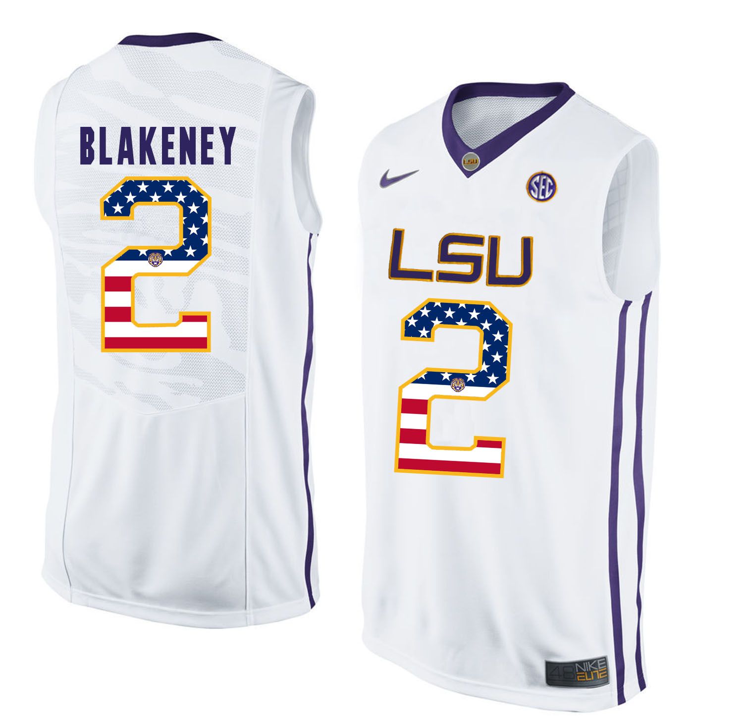 Men LSU Tigers #2 Blakeney White Flag Customized NCAA Jerseys->customized ncaa jersey->Custom Jersey